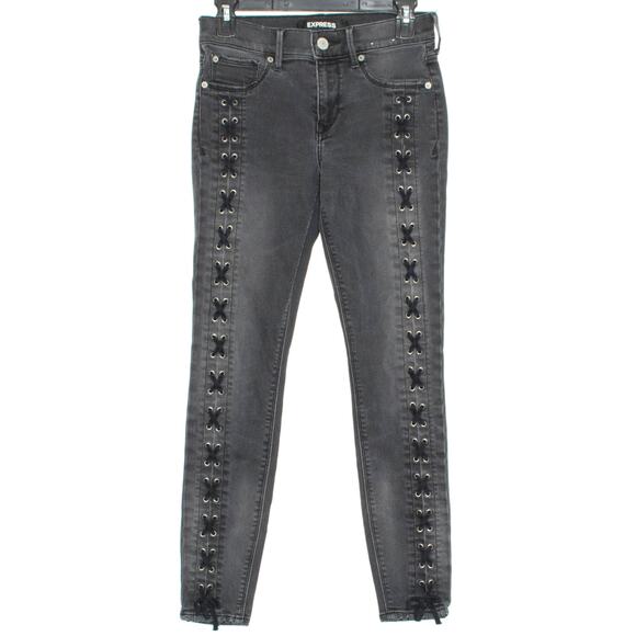 Express Womens Jeans Ankle Legging Jegging Grunge Goth Punk Rock Lace Up Size 0 - Picture 1 of 2